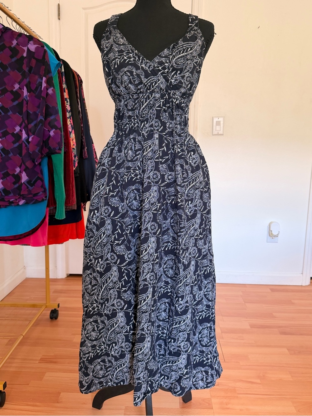 Universal Thread Navy Blue & White Paisley Open Back Maxi Dress XS